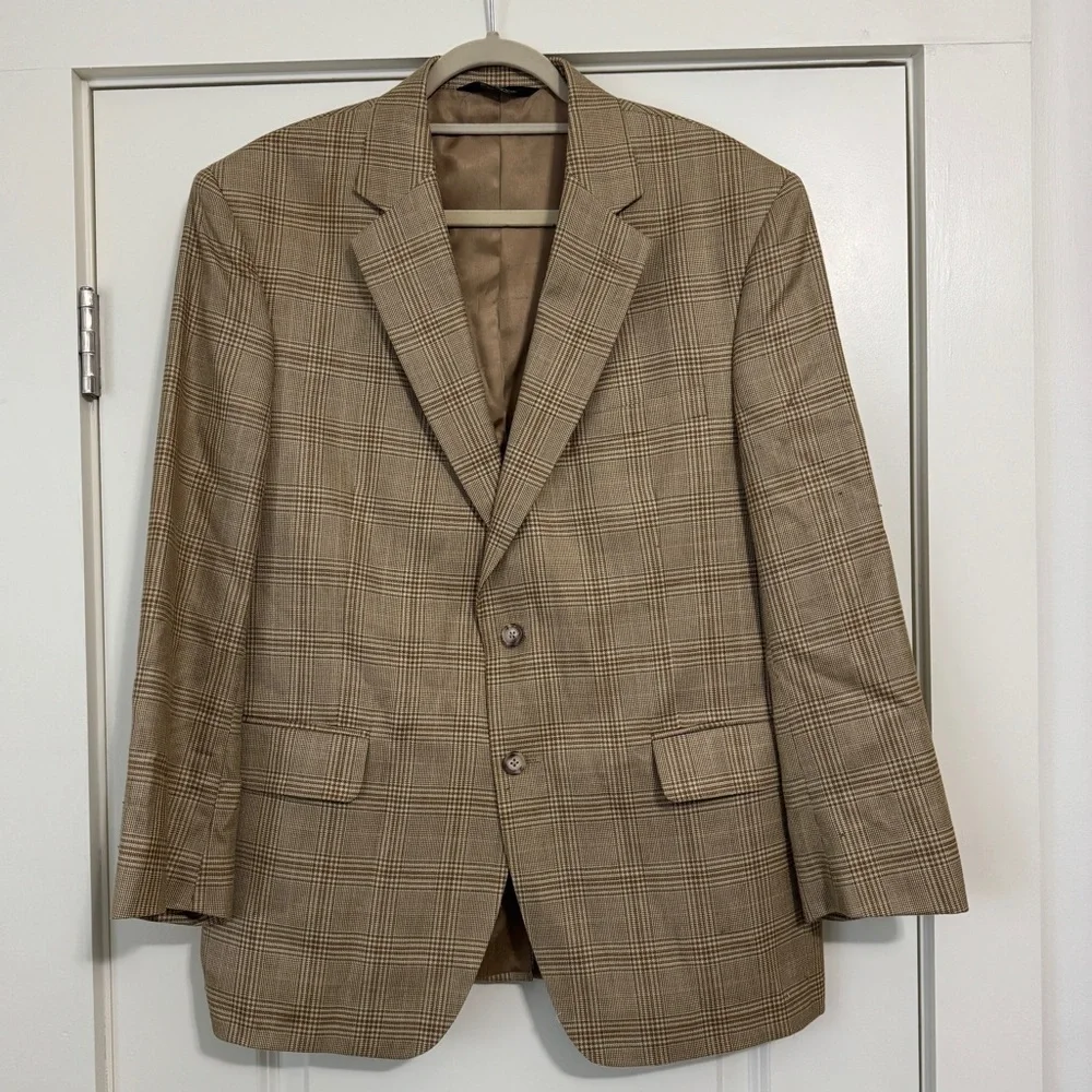 Jos A Bank 42S Plaid Check Silk & Wool Blazer Jacket ~ Career Work Business